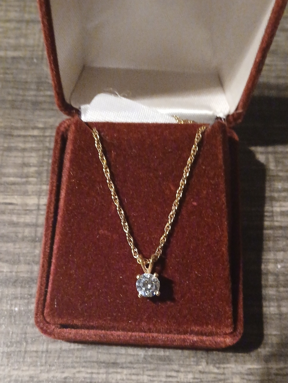 Gold Rope Chain Necklace with Clear Solitaire Pendant